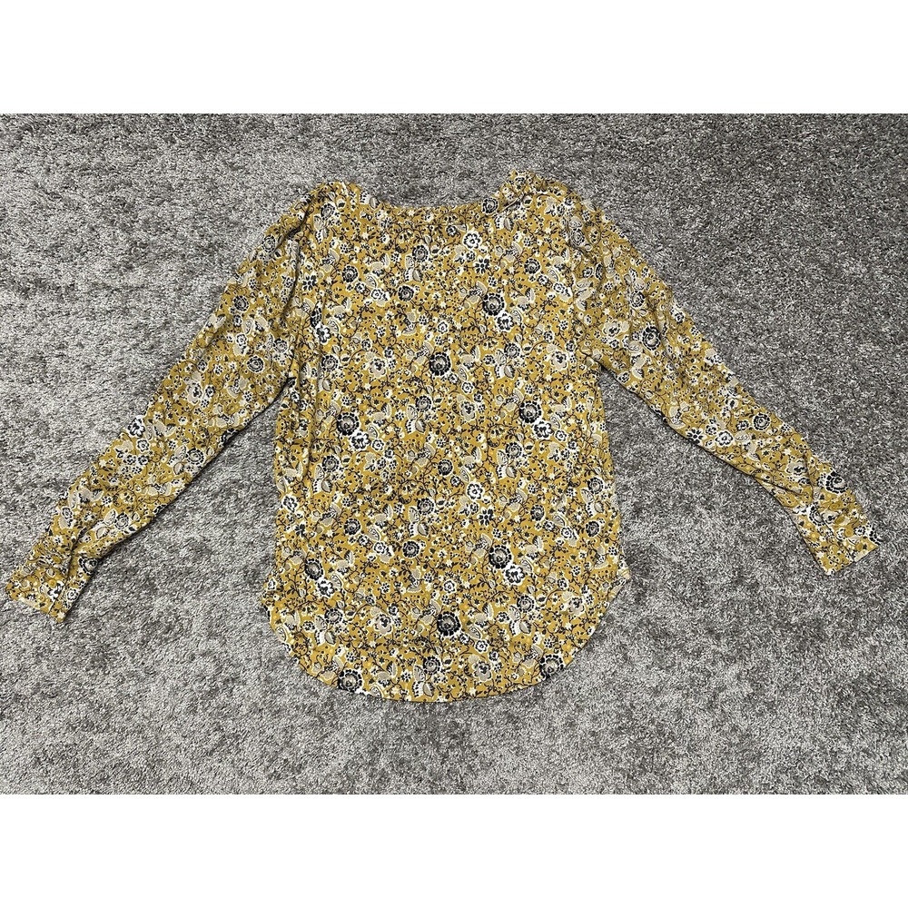 Ann Taylor X-Small Blouse Yellow Floral Long Sleeve V-Neck Boho Chic Cottage - Picture 6 of 9